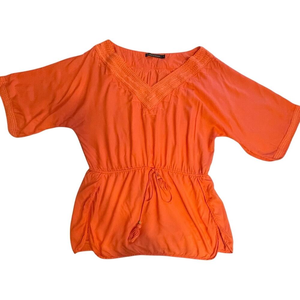 VIX Paula Hermanny Coral Embroidered Bell Sleeve Mini Tunic Swim Coverup Medium